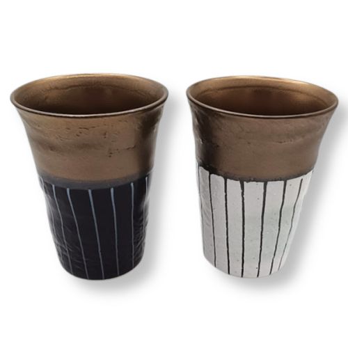 MINO WARE GOLD BRUSH TOKUSA FREE CUP PAIR SET