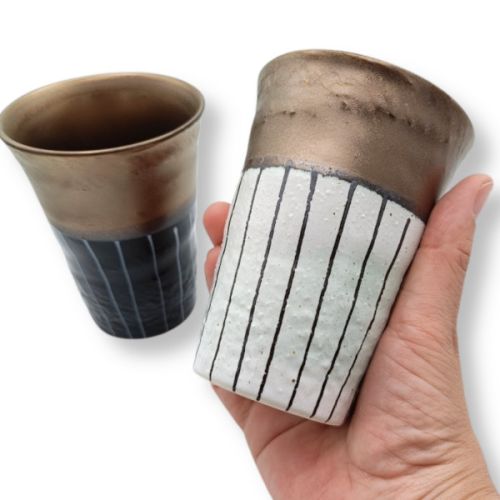MINO WARE GOLD BRUSH TOKUSA FREE CUP PAIR SET