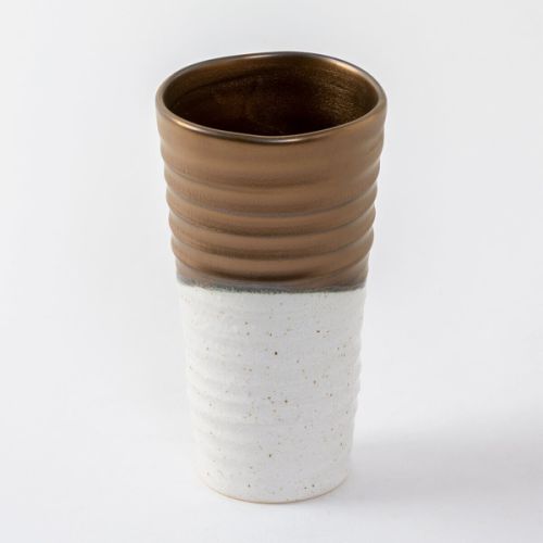 MINO WARE GOLD GLAZED JAPANESE BEER CUP PAIR WITH GIFT BOX