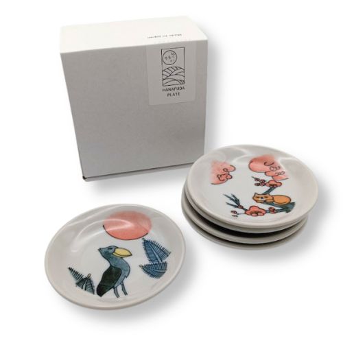 MINO WARE HANAFUDA DESIGN MAMEZARA SMALL PLATE SET OF 5