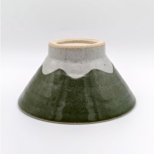 MINO WARE HANDMADE 12CM MT. FUJI-SHAPED GREEN RICE BOWL