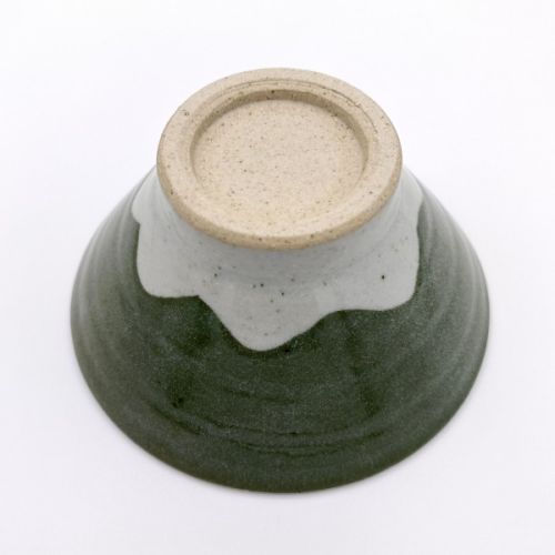 MINO WARE HANDMADE 12CM MT. FUJI-SHAPED GREEN RICE BOWL