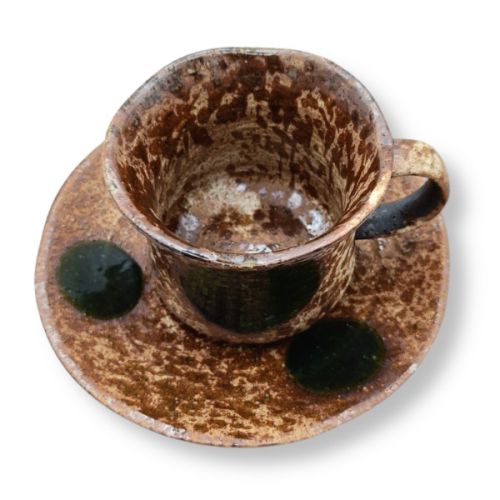 MINO WARE IGA ORIBE GLAZE COFFEE CUP AND SAUCER