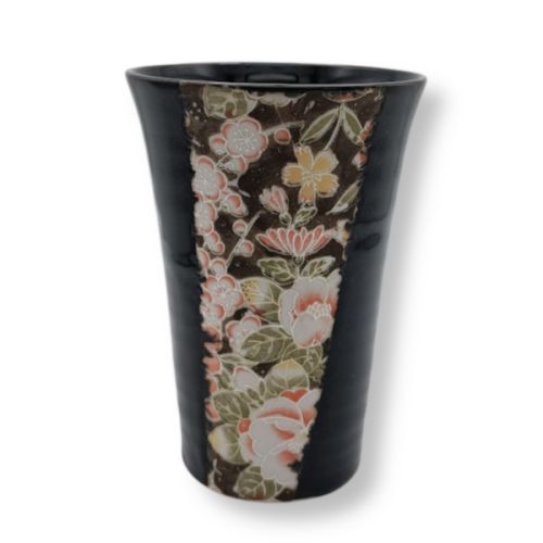 MINO WARE KAGA YUZEN PATTERN JAPANESE PORCELAIN PAIR TUMBLERS