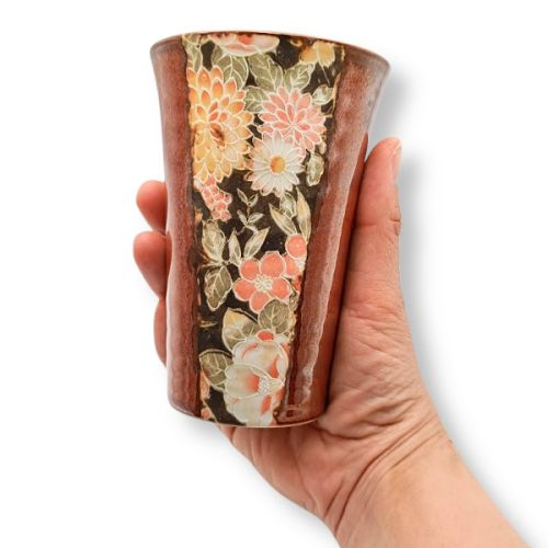 MINO WARE KAGA YUZEN PATTERN JAPANESE PORCELAIN PAIR TUMBLERS