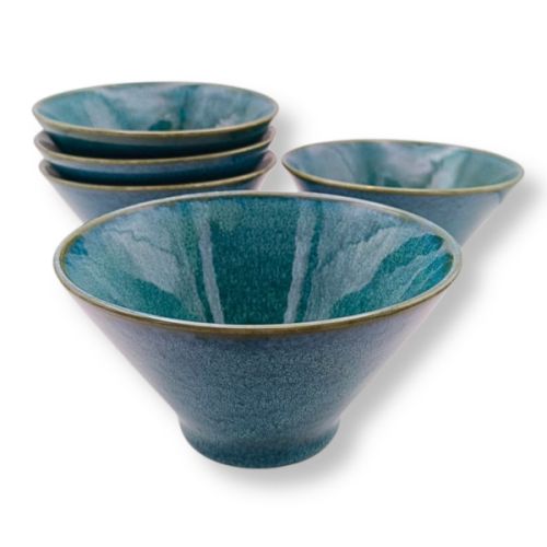 MINO WARE NATURAL GREEN MULTI BOWL SET OF 5 JAPANESE PORCELAIN