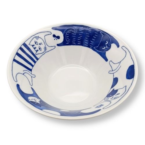 MINO WARE NEKO CAT BLUE LARGE DONBURI BOWL 20.5CM