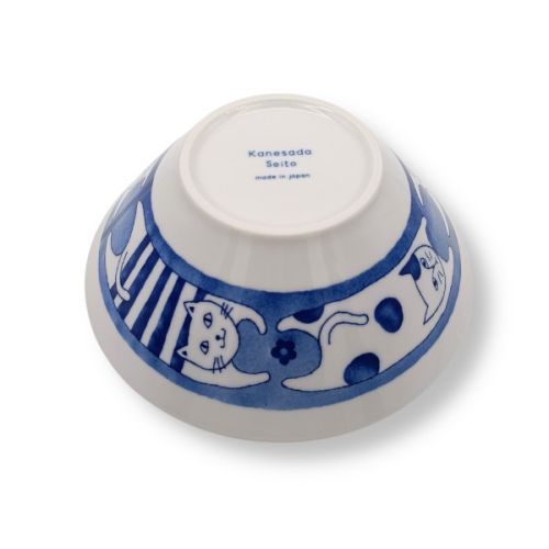 MINO WARE NEKO CAT BLUE LARGE DONBURI BOWL 20.5CM