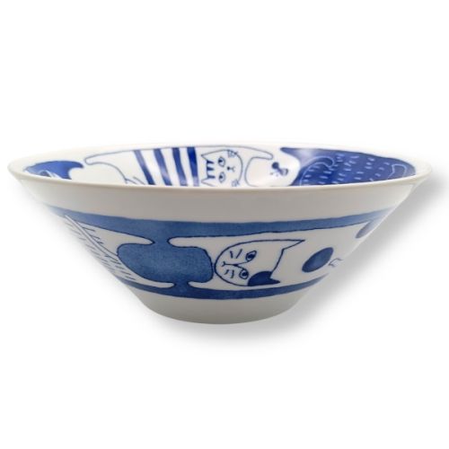 MINO WARE NEKO CAT BLUE LARGE DONBURI BOWL 20.5CM
