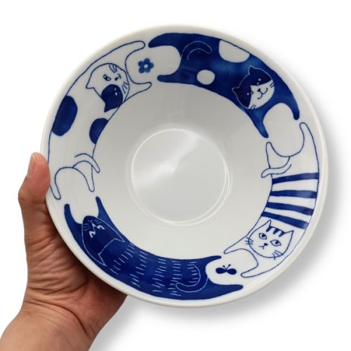 MINO WARE NEKO CAT BLUE LARGE DONBURI BOWL 20.5CM