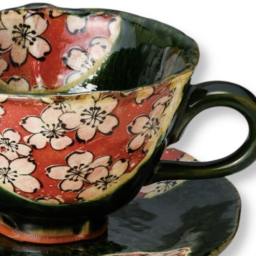 MINO WARE ORIBE SAKURA COFFEE CUP AND SAUCER