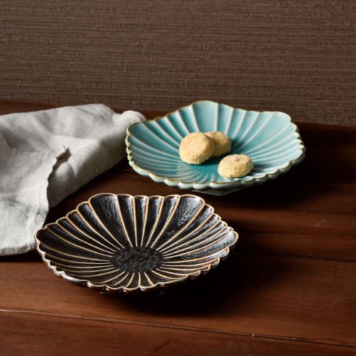 MINO WARE PEACOCK PLATE 2-COLOR SET