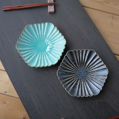 MINO WARE PEACOCK PLATE 2-COLOR SET