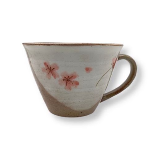 MINO WARE RED FLOWER EARTHENWARE COFFEE CUP AND SAUCER