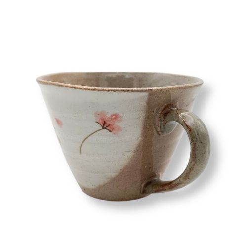 MINO WARE RED FLOWER EARTHENWARE COFFEE CUP AND SAUCER