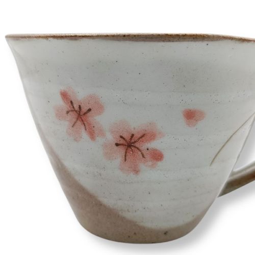 MINO WARE RED FLOWER EARTHENWARE COFFEE CUP AND SAUCER