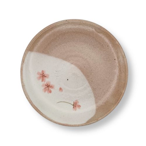MINO WARE RED FLOWER EARTHENWARE COFFEE CUP AND SAUCER