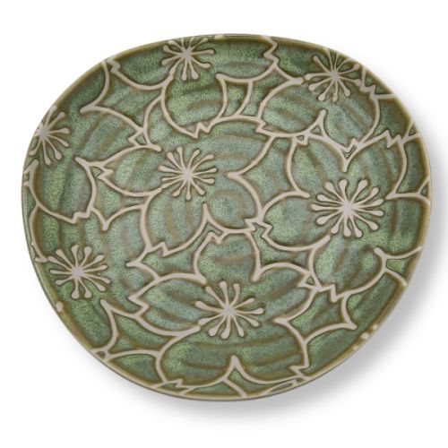 MINO WARE SAKURA CHERRY BLOSSOM PATTERN TRIANGULAR PLATE SET OF 5