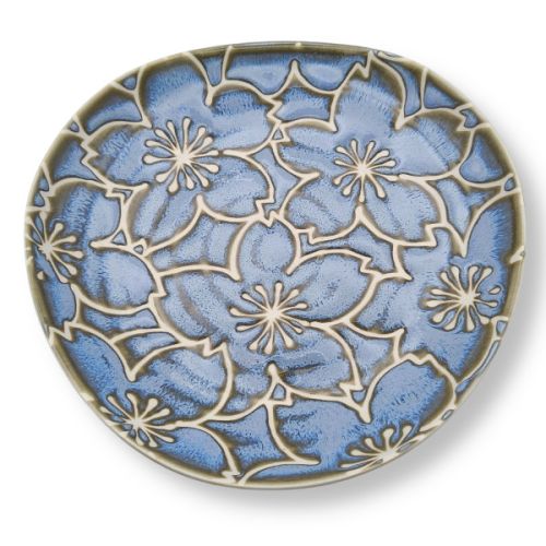 MINO WARE SAKURA CHERRY BLOSSOM PATTERN TRIANGULAR PLATE SET OF 5