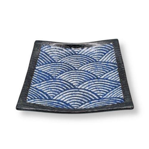 MINO WARE SEIGAIHA WAVE JAPANESE CERAMIC SQUARE PLATE