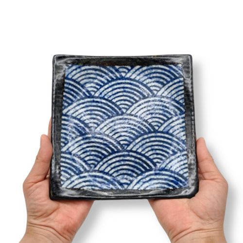 MINO WARE SEIGAIHA WAVE JAPANESE CERAMIC SQUARE PLATE