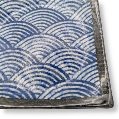 MINO WARE SEIGAIHA WAVE JAPANESE CERAMIC SQUARE PLATE