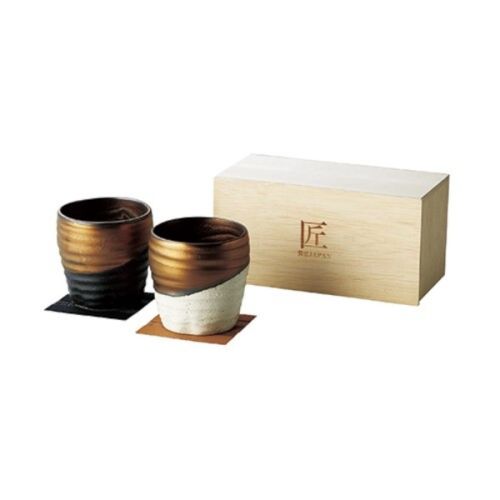 MINO WARE SPARKLE WHITE AND BLACK PAIR SAKE CUP