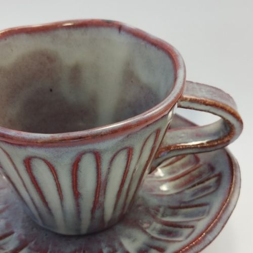 MINO WARE TOKUSA STRIPED PATTERN CUP AND SAUCER