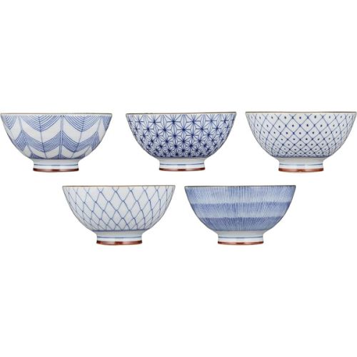 MINO WARE TRADITIONAL PATTERN RICE BOWL SET OF 5