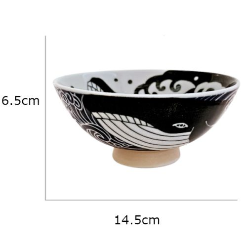 MINO WARE WAVES AND BLUE WHALE LARGE RICE BOWL