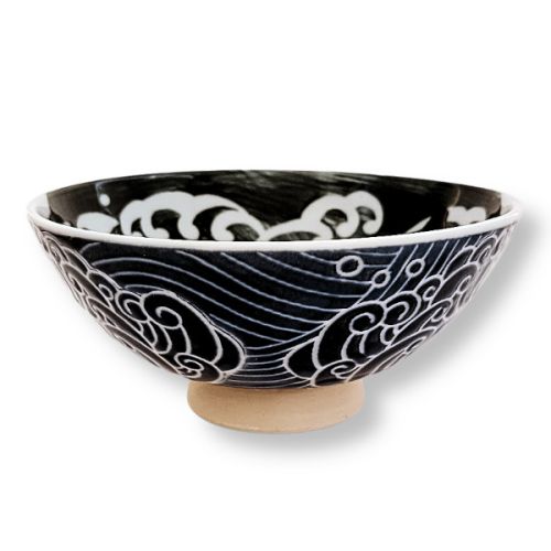 MINO WARE WAVES AND BLUE WHALE LARGE RICE BOWL