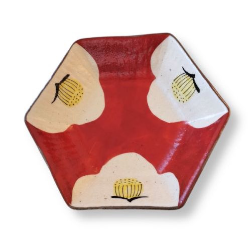 MINO WARE WHITE CAMELLIA HEXAGONAL BOWL