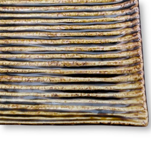 MINOWARE SHINOGI STRIPED CARAMEL BROWN RECTANGULAR PLATE
