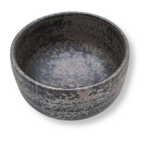 SHIGARAKI WARE YOUHEN BLACK SILVER CERAMIC MATCHA TEA BOWL