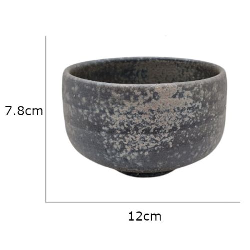 SHIGARAKI WARE YOUHEN BLACK SILVER CERAMIC MATCHA TEA BOWL