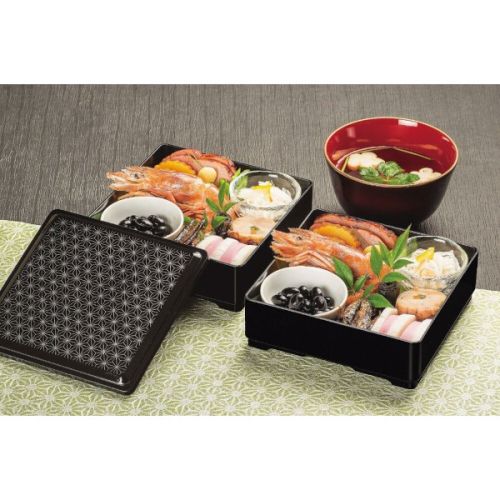 YAMANAKA LACQUERWARE BLACK TWO-TIER OJU BOX