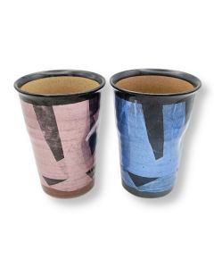 ENSEMBLE DE PAIRES DE TASSES À BIÈRE EN FABRICATION KUTANI ARGENT BLEU/ROSE