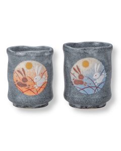 PAIRE DE TASSES &Agrave; TH&Eacute; JAPONAISES YUNOMI KUTANI MOON RABBIT