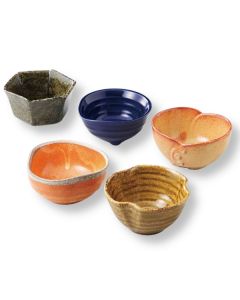 ENSEMBLE DE BOLS À APÉRITIF EN CÉRAMIQUE JAPONAISE MINO WARE CINQ COULEURS