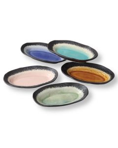 ENSEMBLE DE 5 ASSIETTES OVALES EN CÉRAMIQUE JAPONAISE MINO YAKI AVEC CINQ GLAÇURES