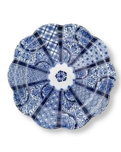 ASSIETTE EN FORME DE FLEUR À MOTIF TRADITIONNEL KOMON BLEU INDIGO EN CÉRAMIQUE DE MINO
