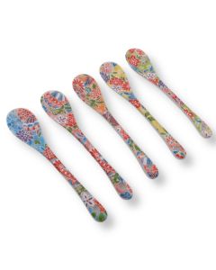 ENSEMBLE DE 5 CUILLÈRES EN PORCELAINE MINO WARE MOTIF FLORAL MIYABI YUZEN