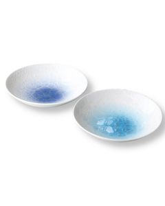 ENSEMBLE DE 2 ASSIETTES À CURRY MINO WARE MOTIF OCÉAN CHURA D'OKINAWA