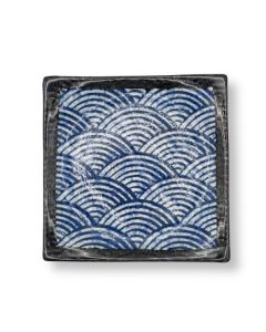 MINO WARE SEIGAIHA VAGUE ASSIETTE CARRÉE EN CÉRAMIQUE JAPONAISE
