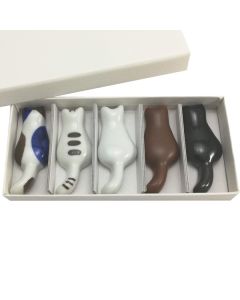 HASAMI WARE NEKO HASHIOKI CAT-SHAPED CHOPSTICK RESTS SET OF 5
