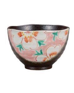 KUTANI WARE JAPANESE CERAMIC KAMON FLOWER PINK OCHAZUKE RICE BOWL