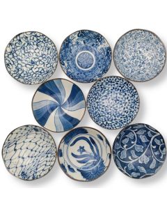 ENSEMBLE DE 8 PETITS BOLS ASSORTIS BLEU ET BLANC – MINO WARE