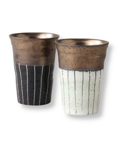 SET DE 2 TASSES MINO WARE TOKUSA À MOTIF COUP DE PINCEAU DORÉ