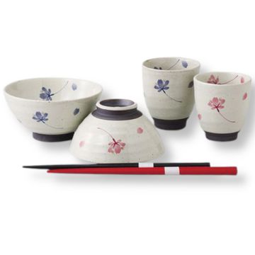 ARITA WARE RICE BOWL AND TEACUP SET WITH CHOPSTICKS