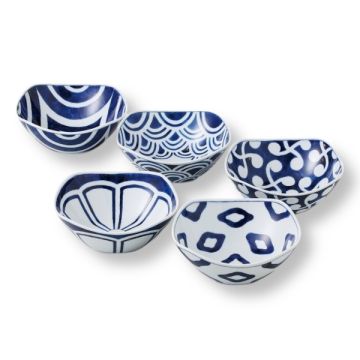 HASAMI WARE BLUE INDIGO PATTERN SMALL BOWL SET OF 5